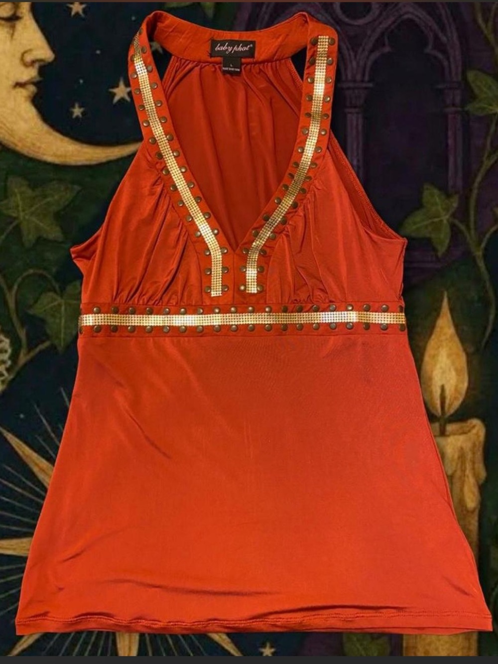 Baby Phat Women's Red Halter Tank with Gold Stud Trim